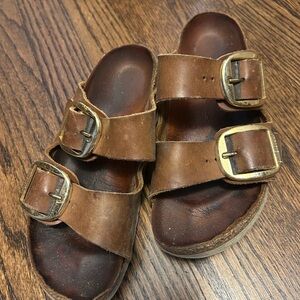 Birkenstock Arizona Big Buckle Slide Sandal - Antique Cognac Oiled Leather